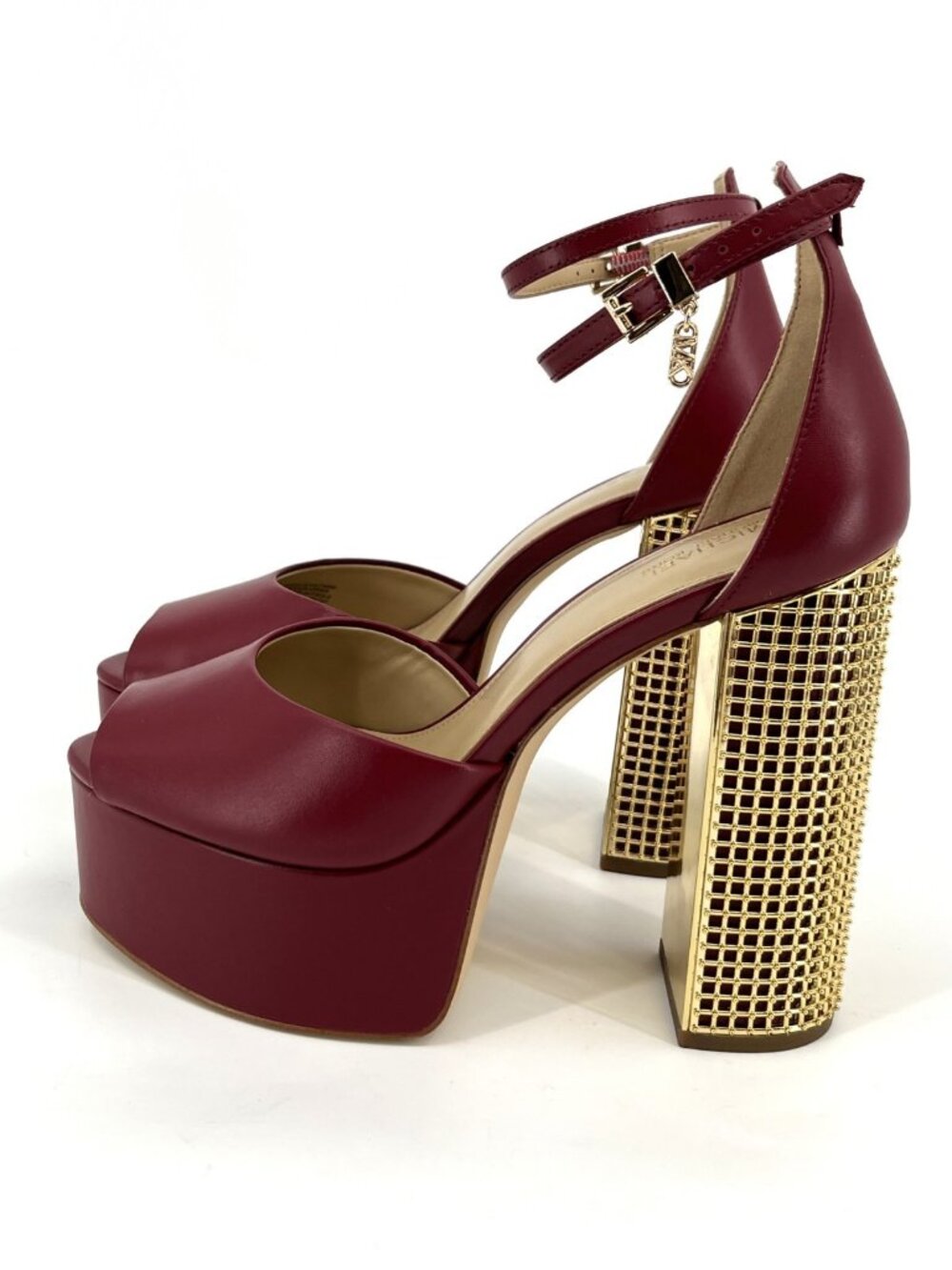 Michael Kors Maxine Platform Sandals Burgundy Sz 7 Leather Open Toe Ankle Strap - Picture 4 of 15